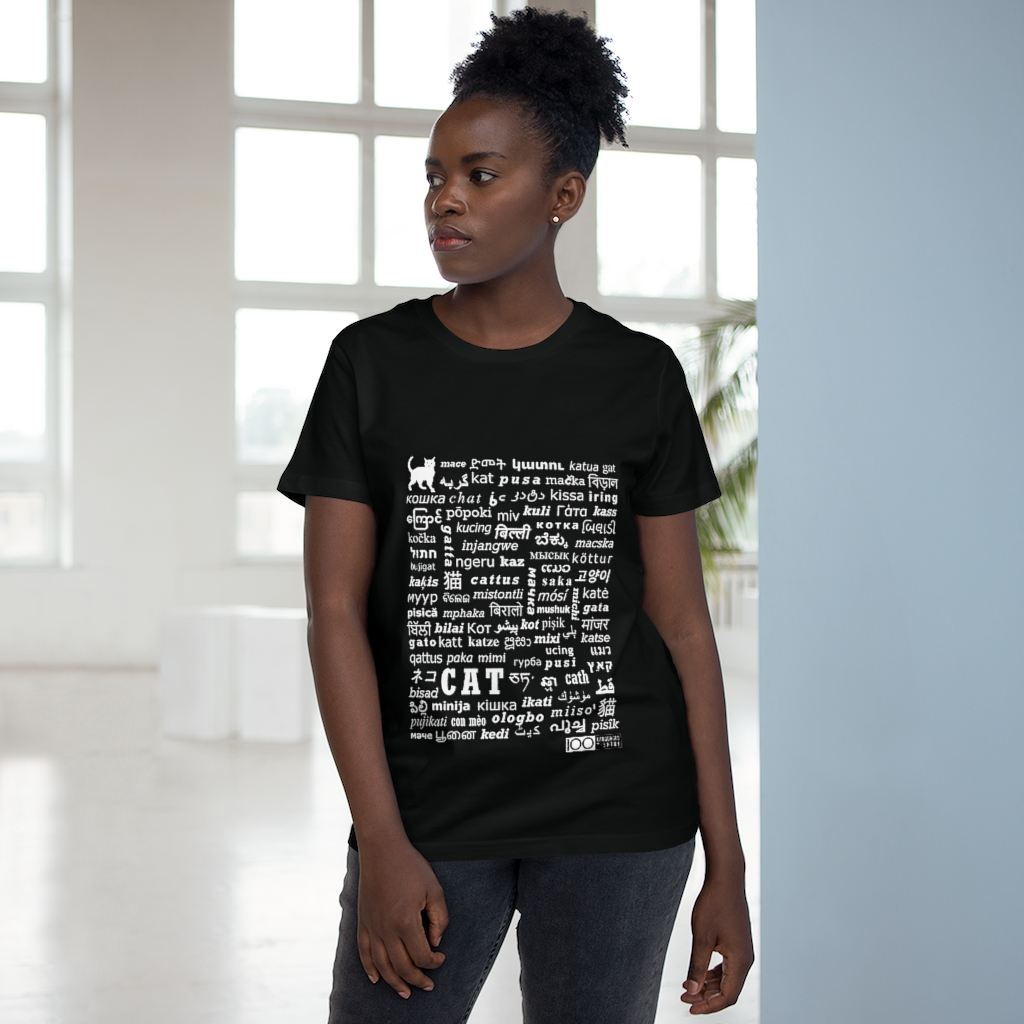 Women's Cat Tee - white print - Image 3