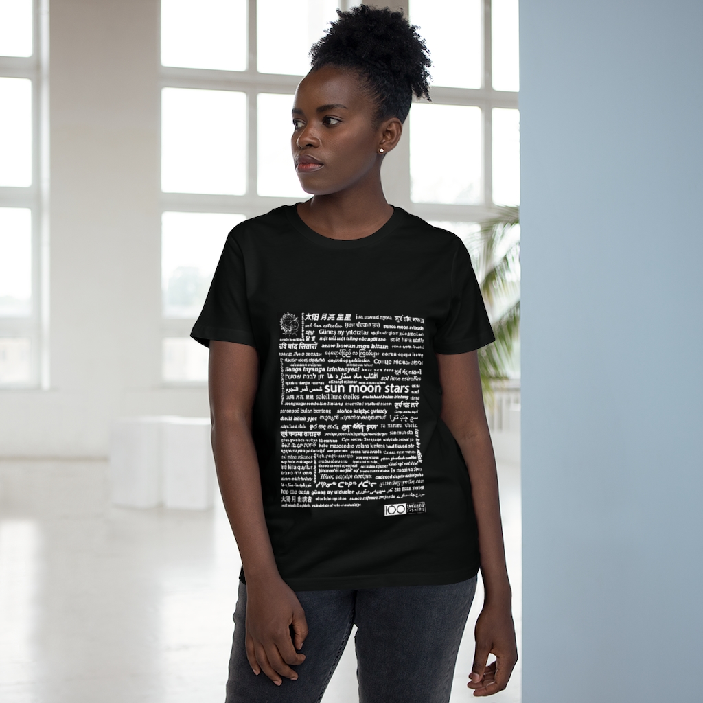 Women's Sun Moon Stars Tee - white print - Image 3